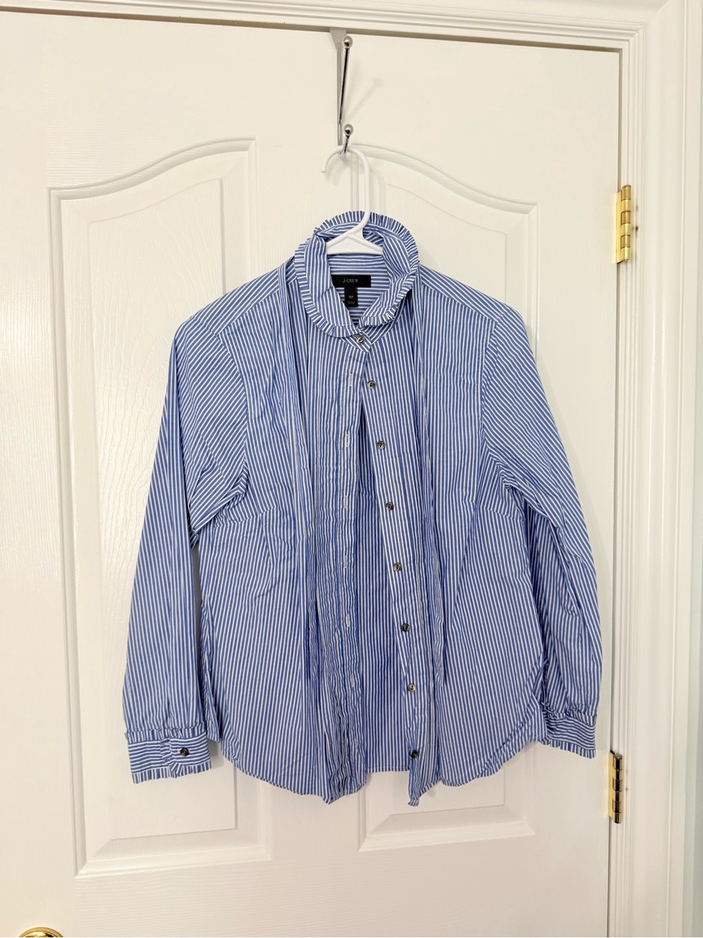 Jcrew Blue and White Striped Bow Neck Button-Up Shirt